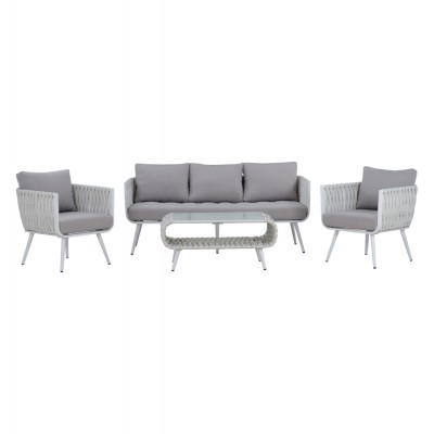 ΣΕΤ ΣΑΛΟΝΙ 4ΤΜΧ VARNAMO HM5282.12 ΑΛΟΥΜΙΝΙΟ ΛΕΥΚΟ-ΣΧΟΙΝΙ STRAP ΓΚΡΙ-ΓΥΑΛΙ