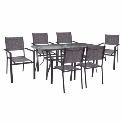 ΣΕΤ ΤΡΑΠΕΖΑΡΙΑ 7ΤΜΧ ΤΡΑΠΕΖΙ BRUNO 150X90 ΜΕ ΠΟΛΥΘΡΟΝΕΣ TEXTILINE ΓΚΡΙ HM11468