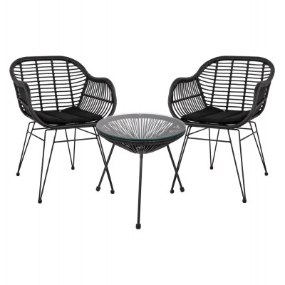 ΣΕΤ ΤΡΑΠΕΖΑΡΙΑΣ 3ΤΜΧ HM11871 ΜΕΤΑΛΛΟ & RATTAN ΣΕ ΜΑΥΡΟ ΧΡΩΜΑ