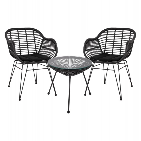 ΣΕΤ ΤΡΑΠΕΖΑΡΙΑΣ 3ΤΜΧ HM11871 ΜΕΤΑΛΛΟ & RATTAN ΣΕ ΜΑΥΡΟ ΧΡΩΜΑ