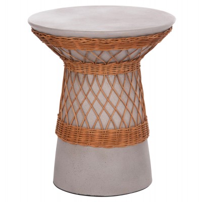 ΒΟΗΘΗΤΙΚΟ ΤΡΑΠΕΖΙ ΣΤΡΟΓΓΥΛΟ DELIA HM18167.03 FIBER CEMENT ΓΚΡΙ & RATTAN Φ40x45Υεκ