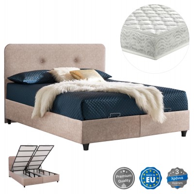 ΚΡΕΒΑΤΙ ΜΕ ΣΤΡΩΜΑ ΔΙΠΛΟ DOLORES HM21165 ΜΠΕΖ ΥΦΑΣΜΑ & ΑΠΟΘ.ΧΩΡΟΣ-ΓΙΑ 160x200εκ.